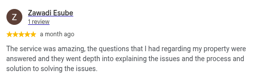 Google review from Zawadi Esube, 5 stars, a month ago