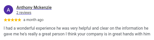 Google review from Anthony McKenzie, 5 stars, a month ago