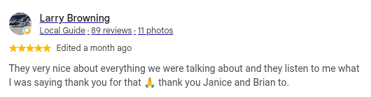 Google review from Larry Browning, 5 stars, a month ago