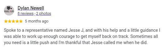 Google review from Dylan Newell, 5 stars, 5 months ago