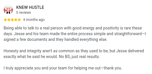 Google review from KNEW HUSTLE, 5 stars, 4 months ago