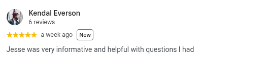 Google review from Kendal Everson, 5 stars, a week ago