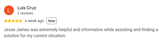 Google review from Luis Cruz, 5 stars, a week ago