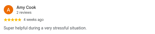 Google review from Amy Cook, 5 stars, 4 weeks ago