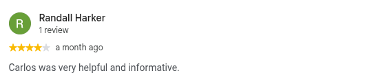 Google review from Randall Harker, 5 stars, a month ago